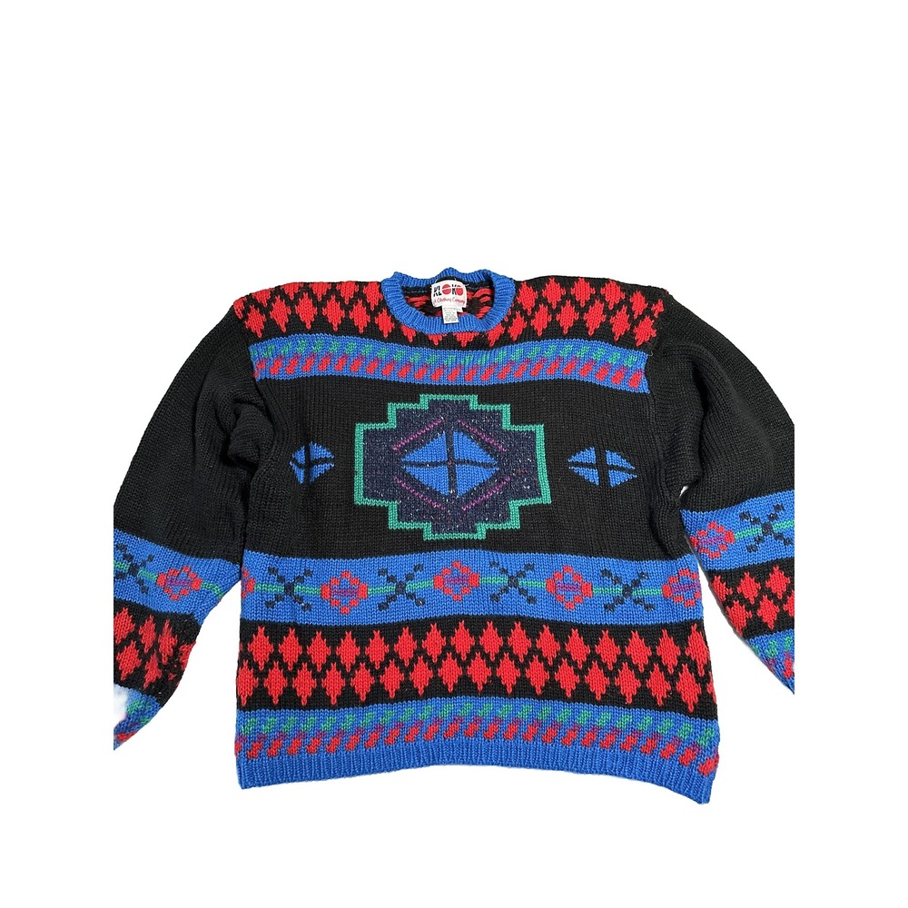Vintage KLOK A‎ Clothing Company Patterned Knit Sweater Colorful Large Shoulder